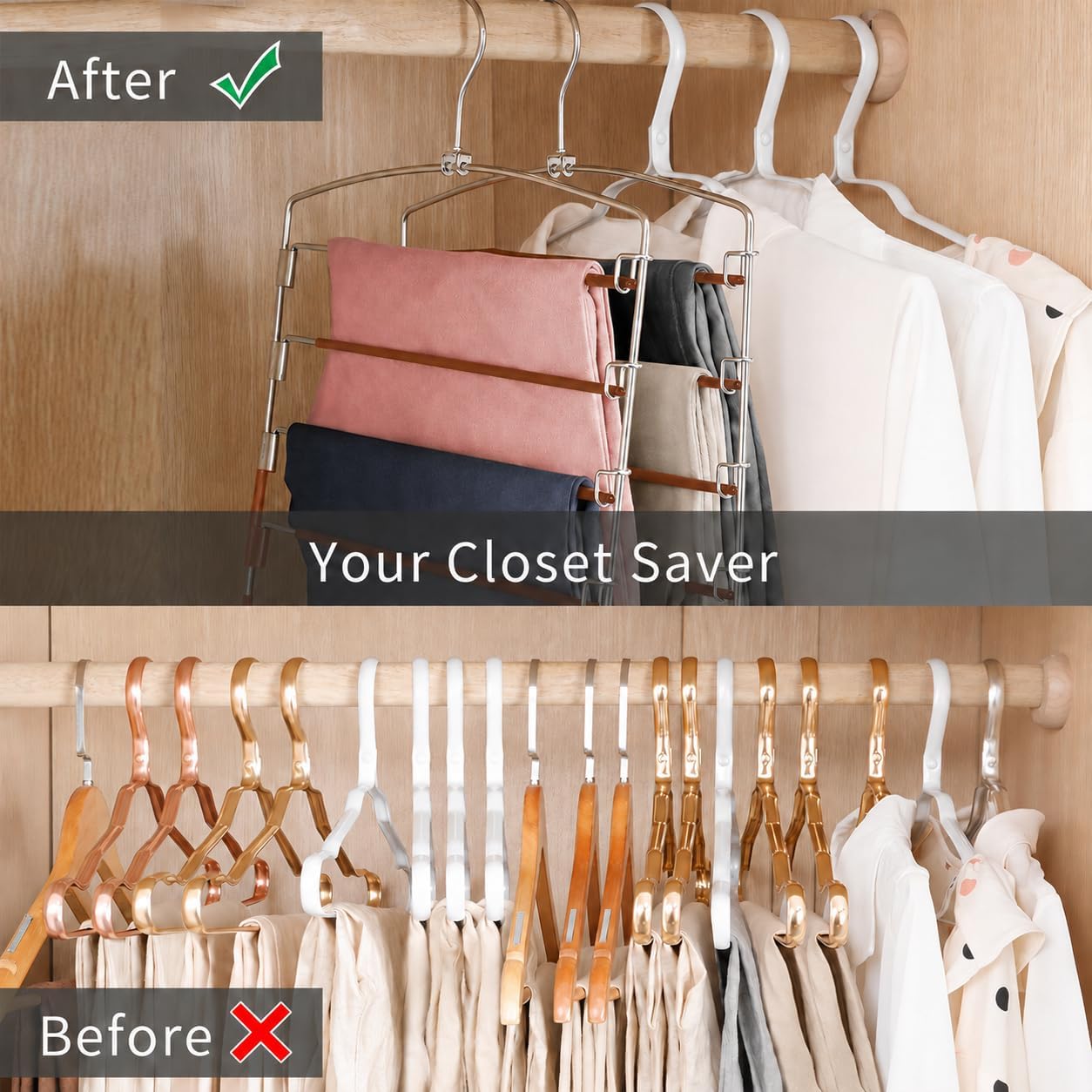Pants Hangers Space Saving 3 Pack 5 Layer Swing Arm Hanger Brown