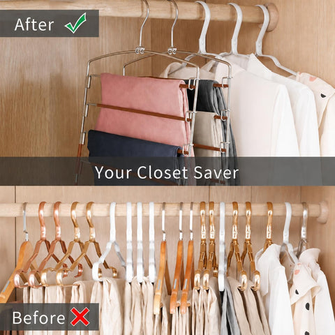Pants Hangers Space Saving 3 Pack 5 Layer Swing Arm Hanger Brown