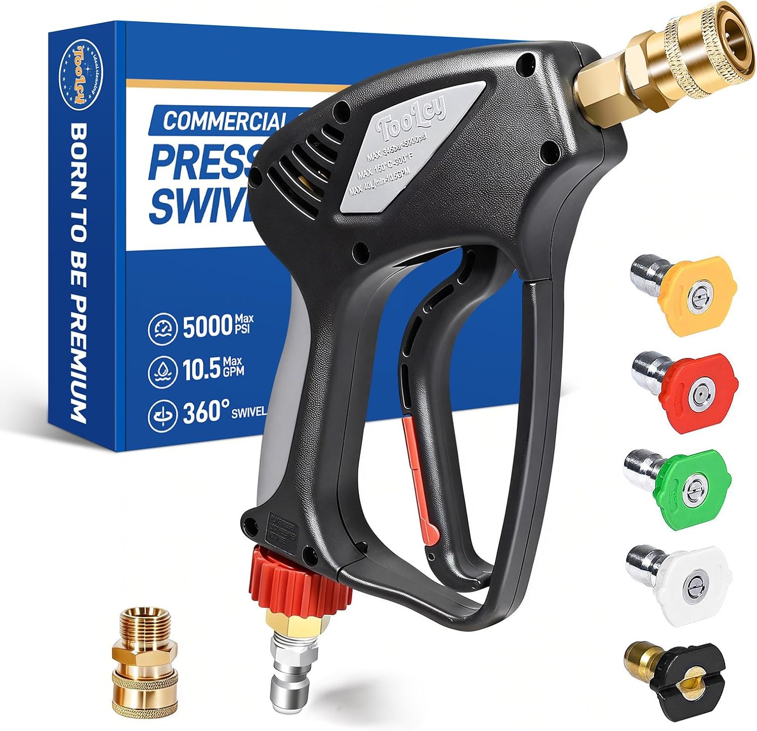 TOOLCY Pro Short Pressure Washer Gun 5000 PSI with 360° Swivel 3/8" Inlet