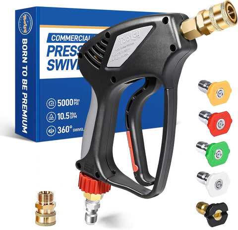 TOOLCY Pro Short Pressure Washer Gun 5000 PSI with 360° Swivel 3/8" Inlet