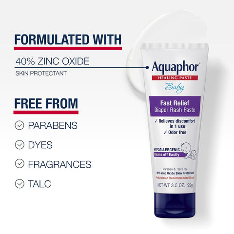 Aquaphor Baby Diaper Rash Paste with Zinc Oxide, Talc Free, 3.5 OZ