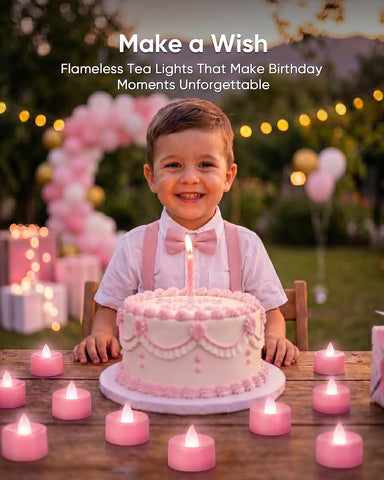 Homemory 24-Pack Pink Remote Flameless Battery Tea Light Candles, 400+ Hrs