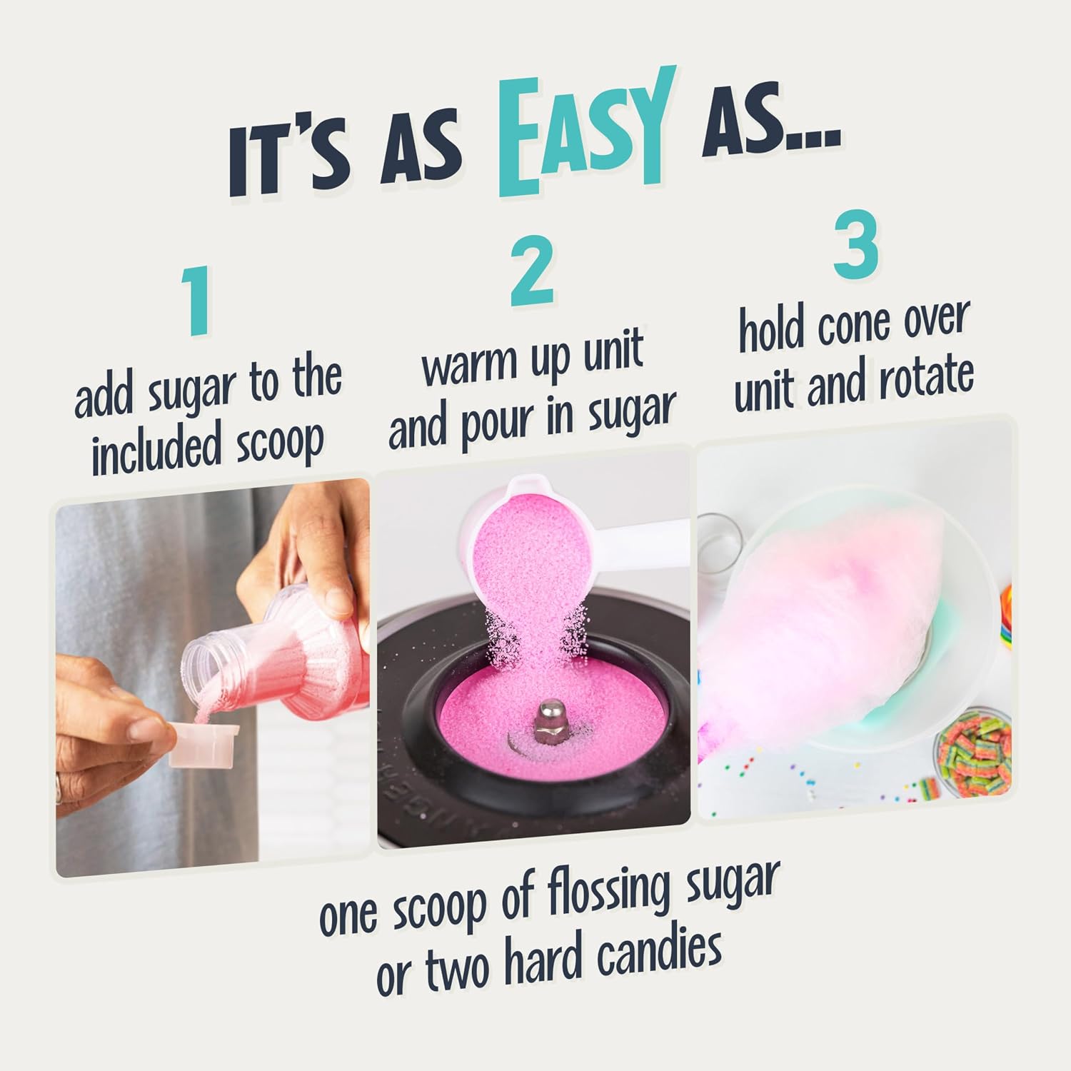 Nostalgia Countertop Cotton Candy Machine – Use Normal or Sugar-Free Candy or Flossing Sugar – Includes 2 Reusable Cones and Measuring Scoop – Aqua