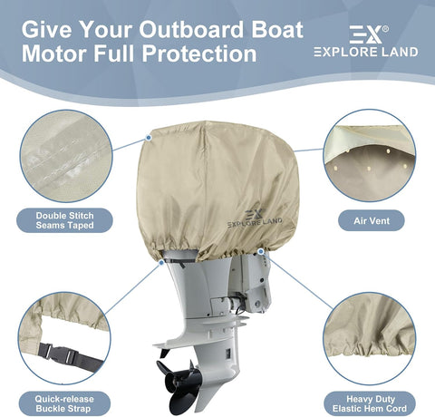 Explore Land Waterproof 600D Outboard Motor Cover 50-115 HP, Tan