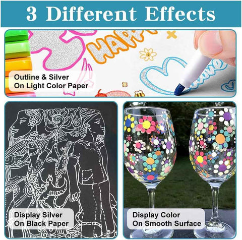 TRANSON 18pcs Outline Shimmering Markers with Metallic for Fun Art Drawing Craft DIY