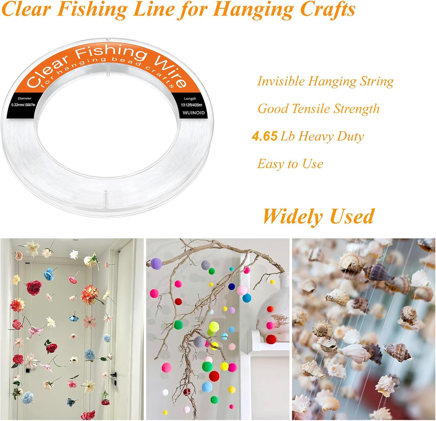 Fishing Line Wire, Clear Monofilament Fishing Line Wire, Nylon Clear Invisible String for Fishing and Hanging Balloons Garland Crafts Decorations WUINOID