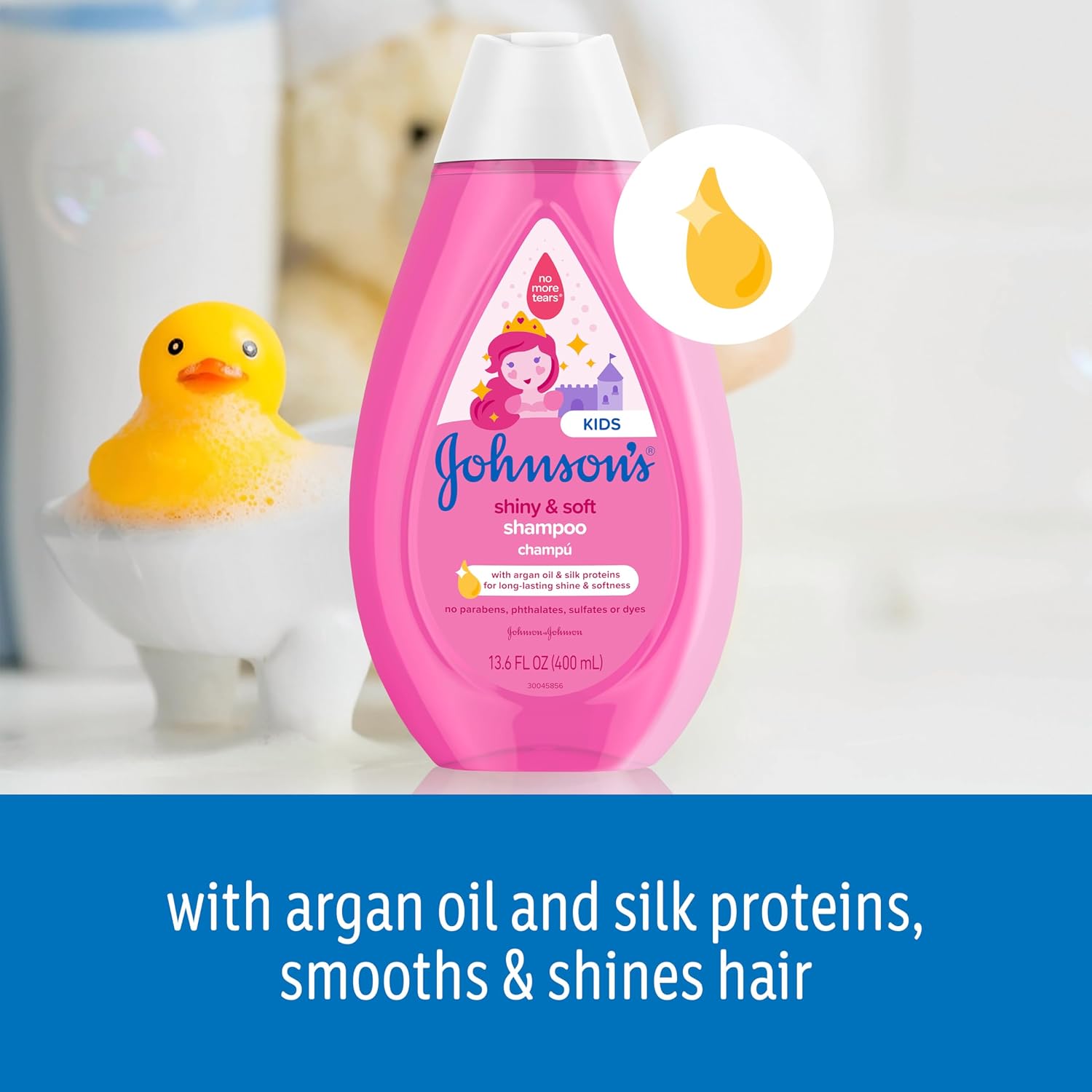 Johnson's Shiny & Soft Kids' Shampoo with Argan Oil & Silk Proteins, Daily Kids’ Hair Wash Gently Cleanses & Boosts Natural Shine & Softness, No Added Parabens & Sulfates, 13.6 fl. oz (Pack of 2)