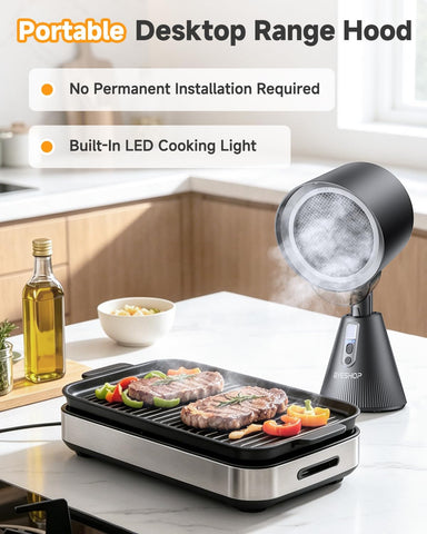 Portable Range Hood with Adjustable Height, 40° Tilt & LED Range Lights