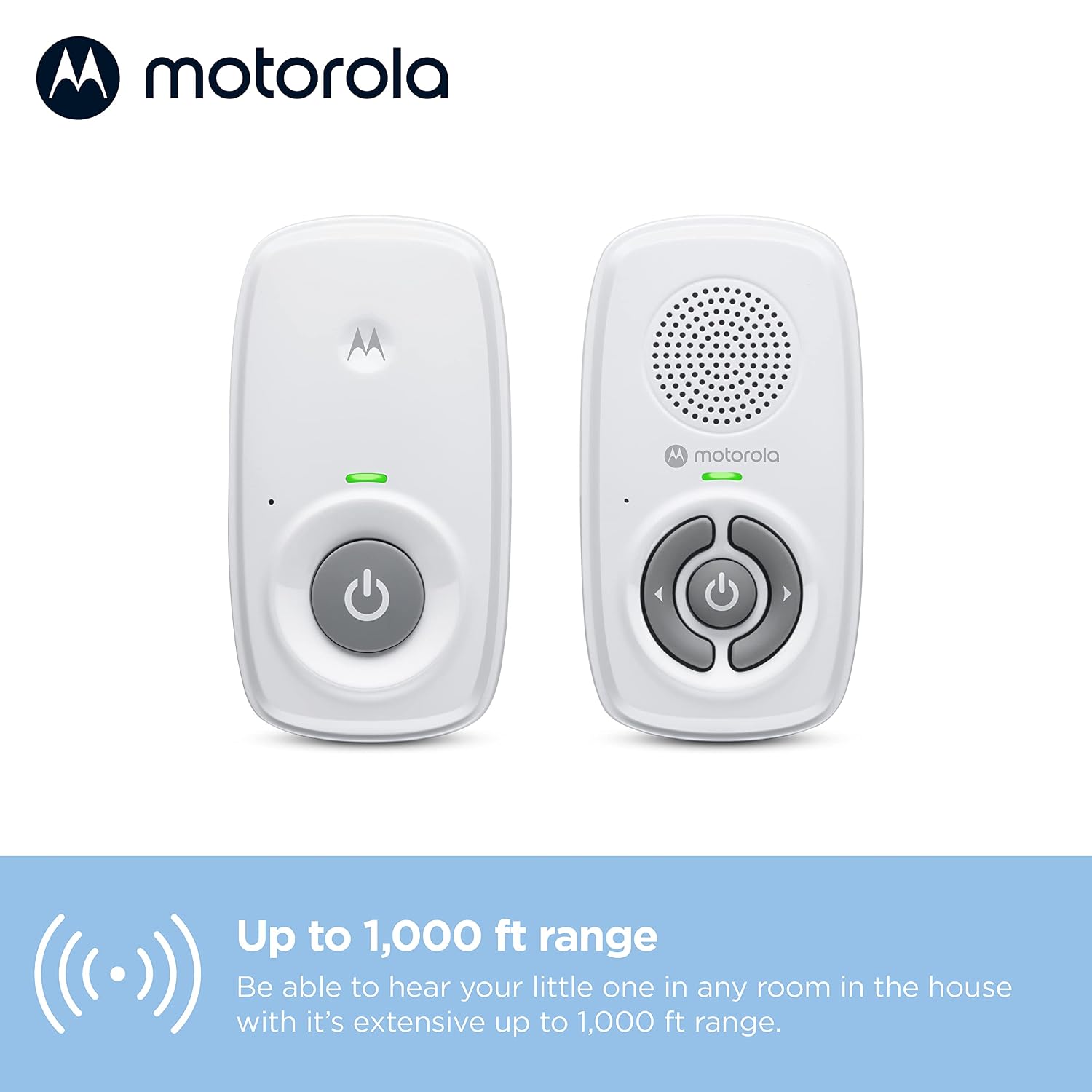 Motorola Nursery Audio Baby Monitor, No WiFi, Long Range 1000 ft, Volume Control, DECT Private Connection, Cry Detection, Portable Battery Parent Unit, Ideal for Safe Monitoring, No App, AM21