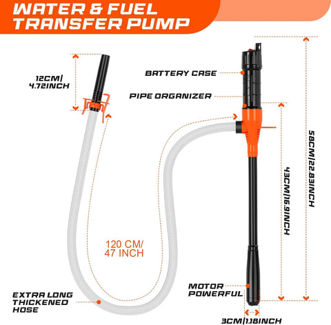Portable Fuel Transfer Pump with 47" Hose-High Flow Hand Fuel Pump, Battery Powered Siphon Pump for Gasoline Mechanical Fuel Pumps Universal Fit for Gasoline, Vehicles, Fuel,Water Transfer（Amber）