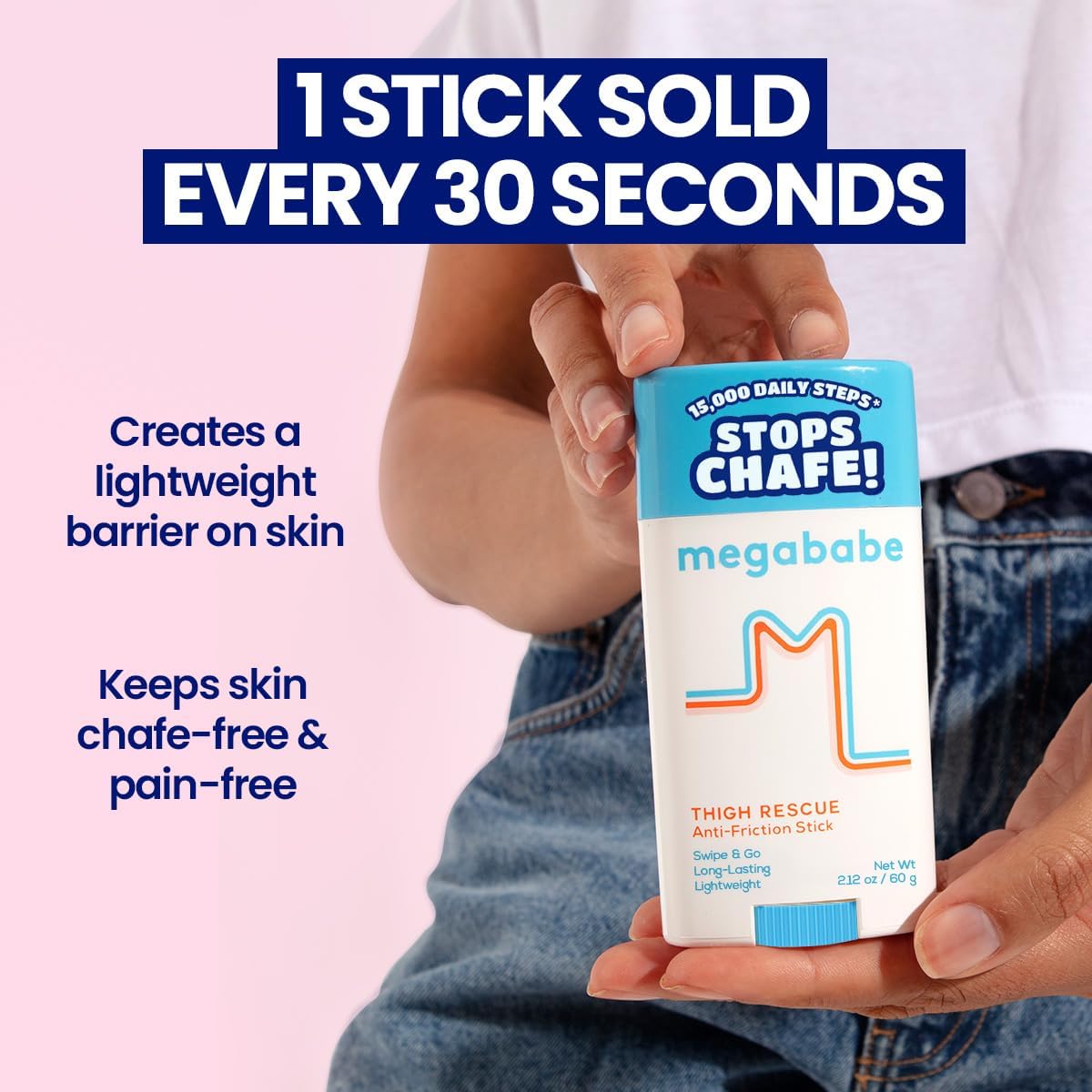 Megababe Thigh Rescue Anti-Chafe Stick | Prevents Skin Chafe & Irritation | Thighs, arms, Bra-Lines & More