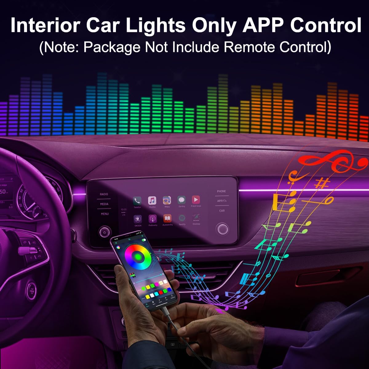 Interior Car LED Lights, 5 in 1 RGB Car Ambient Lighting Kit, APP Control