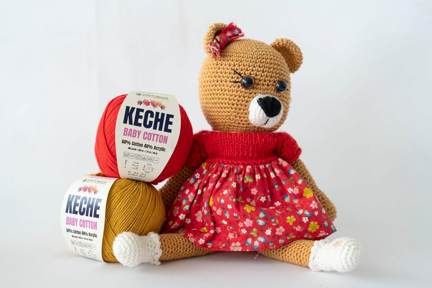 Keche Baby Cotton, 60% Cotton 40% Acrylic Yarn, Soft Cotton Yarn for Crochet and Knitting, Amigurumi Yarn 1 Skein/Ball 1.76 Oz (50g) / 180 Yrds (165m) - Olive Green