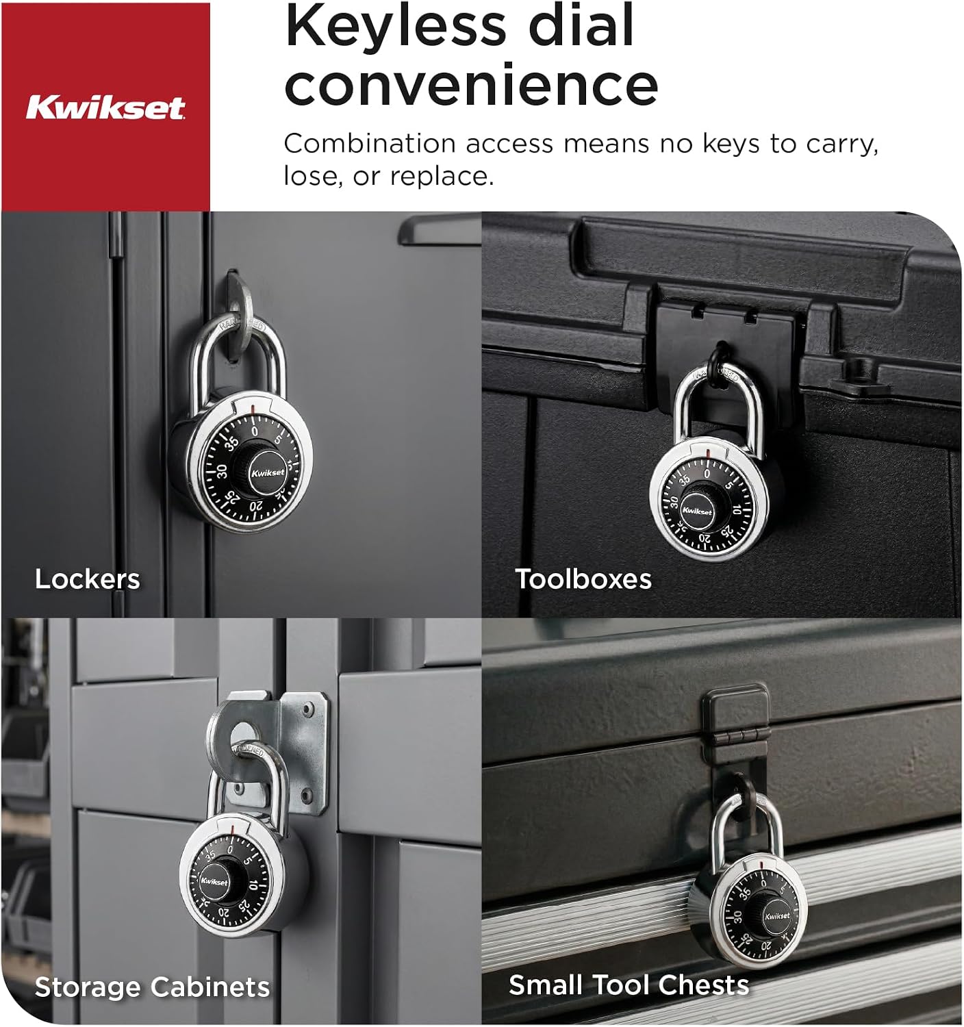 Kwikset Combination Dial Padlock, 3-Digit, 2 in Body, Steel, 1-Pack, Black