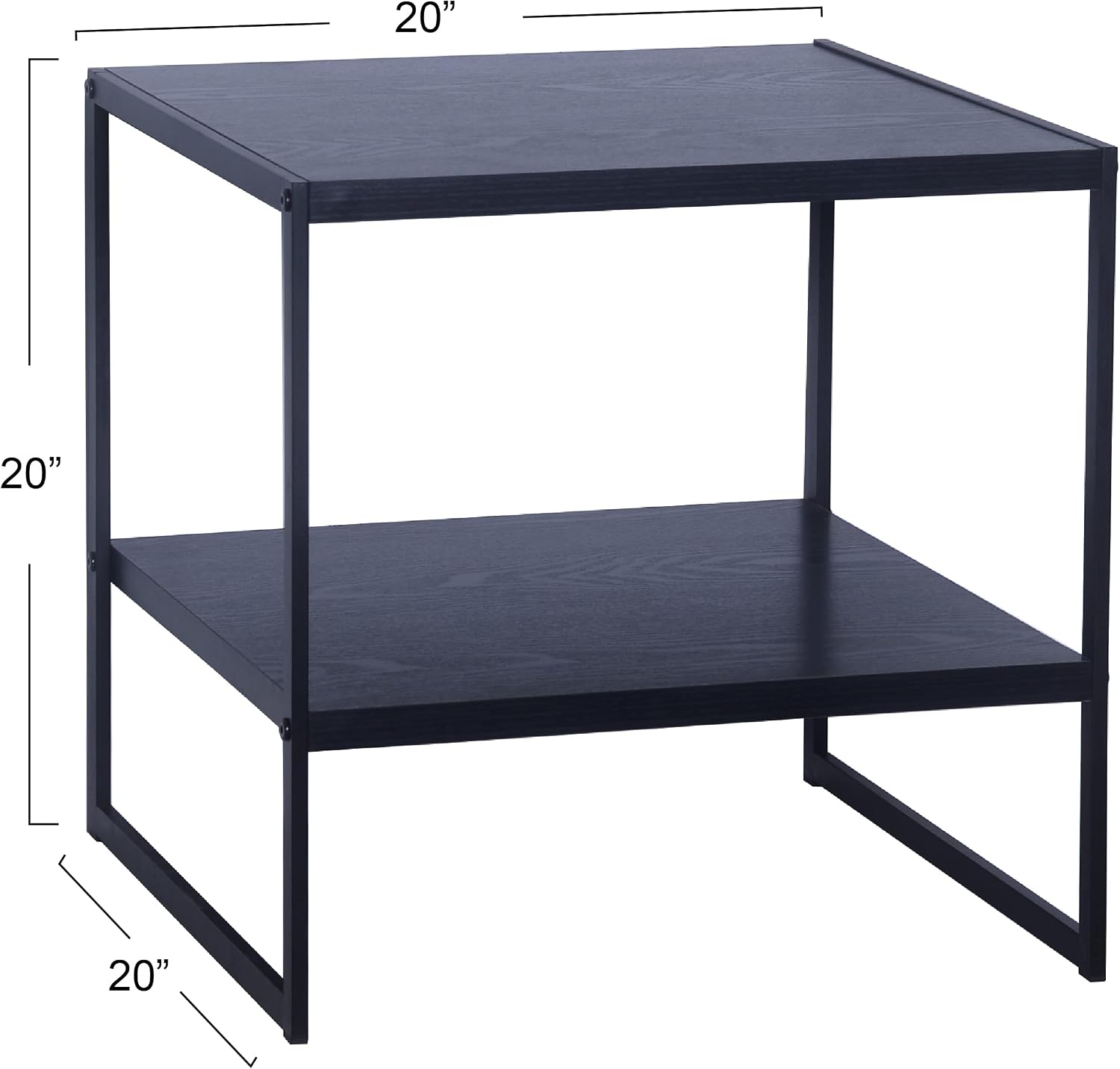 Household Essentials Square Side End Table with Storage Shelf, Oak Wood Grain and Black Metal Frame, Black