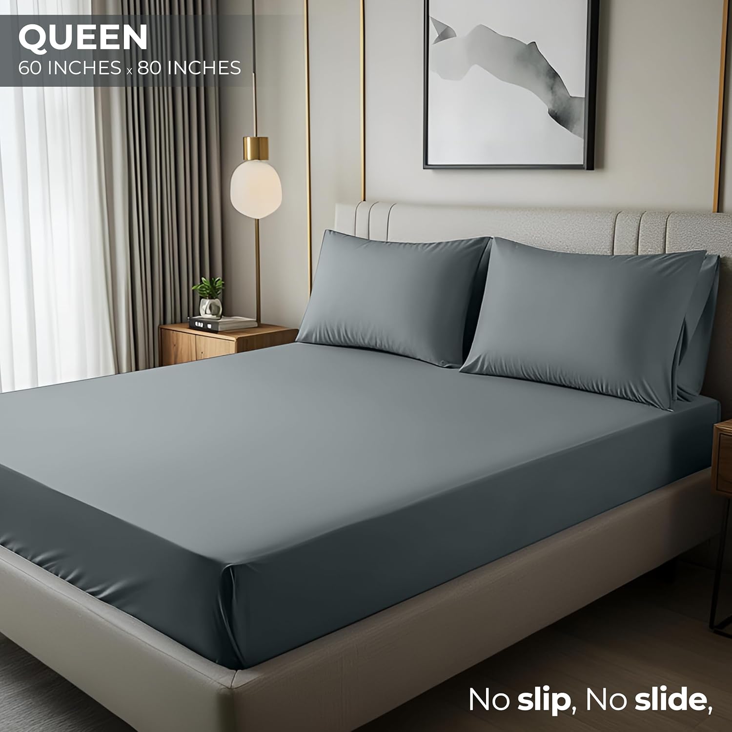 Queen Fitted Sheet, Ultra Soft Fits Up to 15 Inch Deep Pocket, Grey