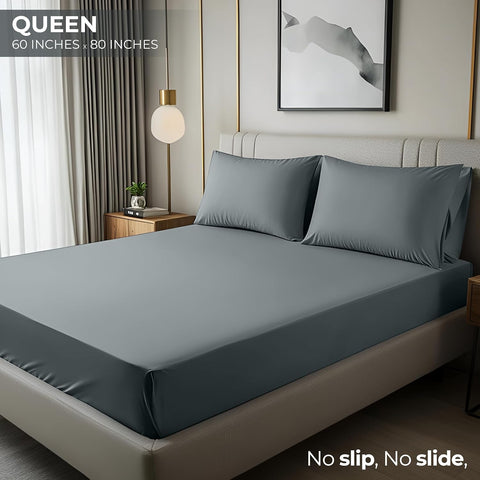 Queen Fitted Sheet, Ultra Soft Fits Up to 15 Inch Deep Pocket, Grey