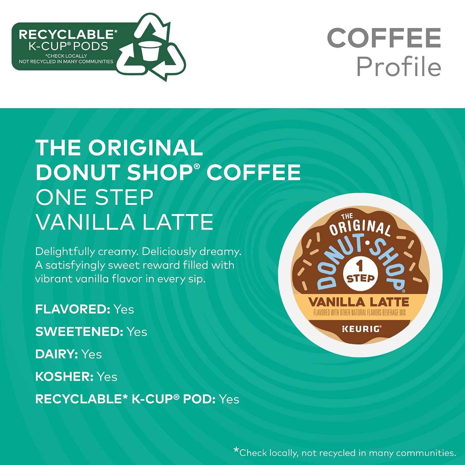The Original Donut Shop Vanilla One-Step Latte, Single Serve Coffee K-Cup Pod, Flavored Coffee, 60 Count (6 Packs of 10)