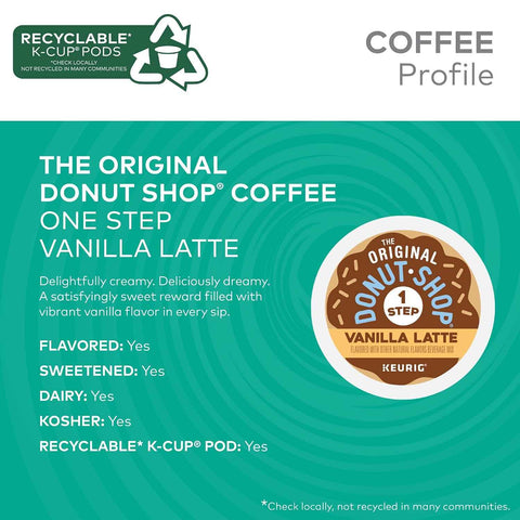 The Original Donut Shop Vanilla One-Step Latte, Single Serve Coffee K-Cup Pod, Flavored Coffee, 60 Count (6 Packs of 10)