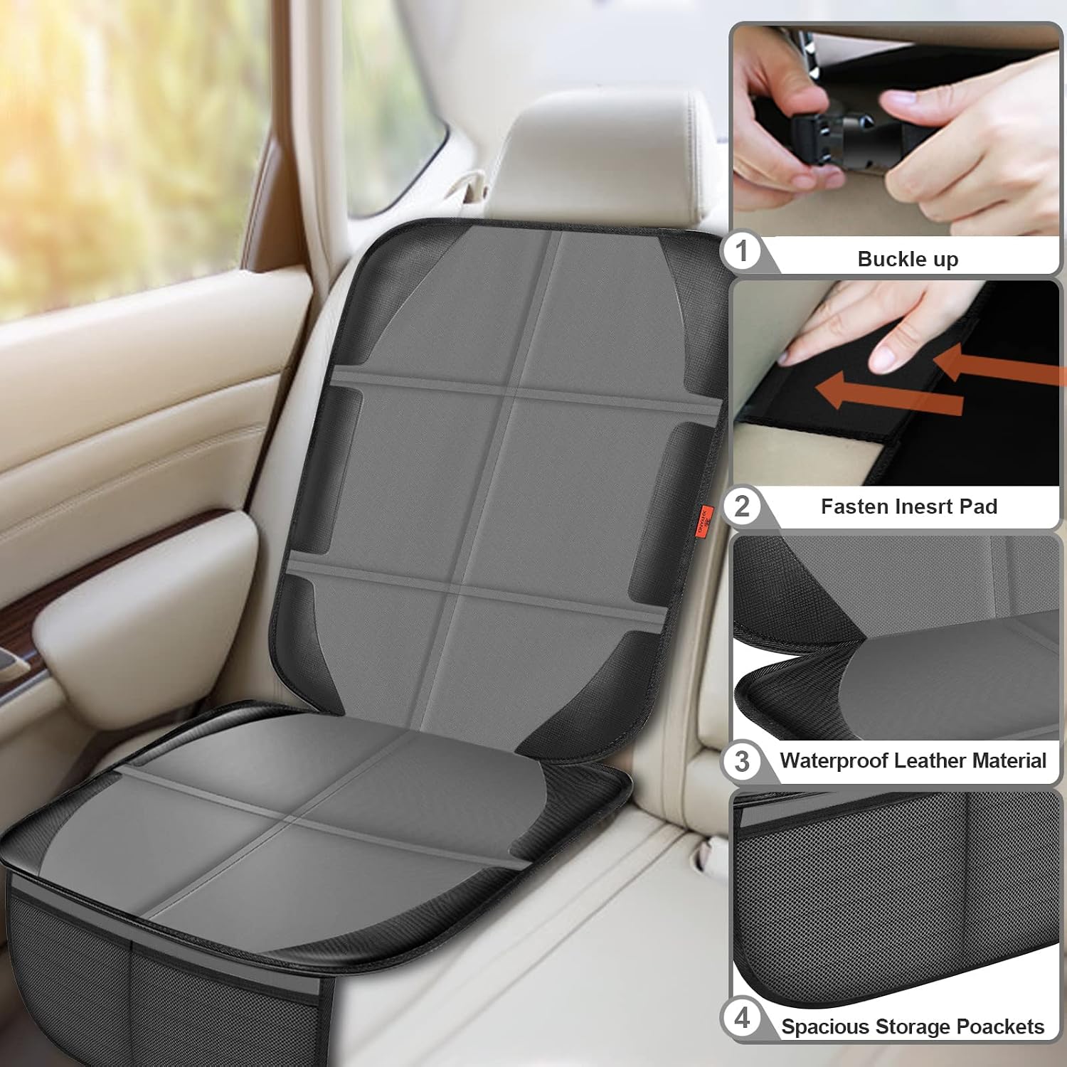 XHYANG Car Seat Protector,2 Pack Automotive Seat Protectors Baby Carseat Pad Waterproof & Durable 600D Fabric for Child Baby Car Seat Mat Vehicle Pet Cover 2 Storage Pockets (2 Pack Gray)