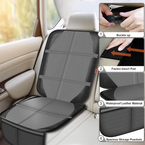 XHYANG Car Seat Protector,2 Pack Automotive Seat Protectors Baby Carseat Pad Waterproof & Durable 600D Fabric for Child Baby Car Seat Mat Vehicle Pet Cover 2 Storage Pockets (2 Pack Gray)