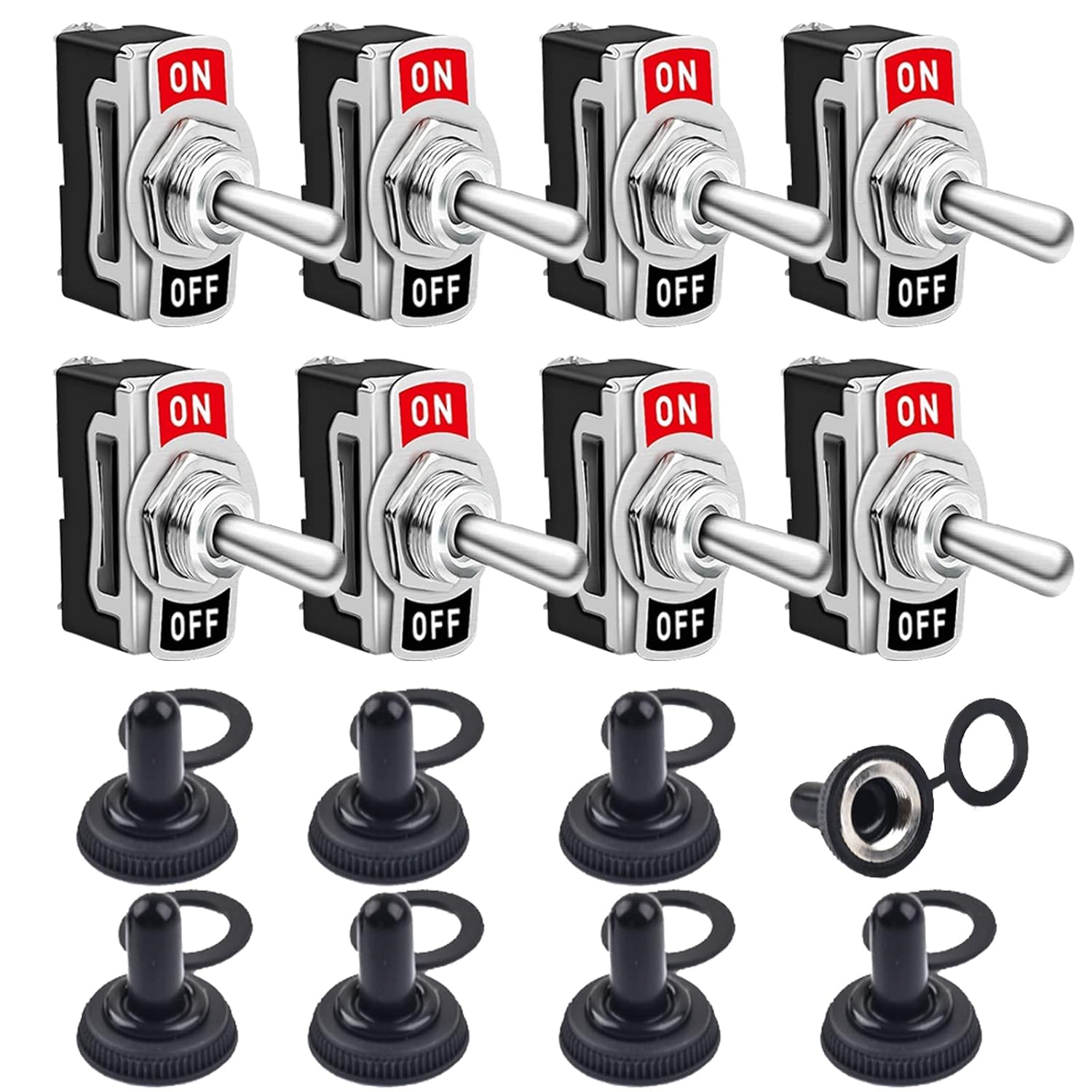 8 Pack Toggle Switches, 2 Pin 20A 125V AC/ 15A 250V AC ON Off Switch, SPST Car Rocker Switches with Boot Cap Cover, 12V Heavy Duty Waterproof Toggle Switch