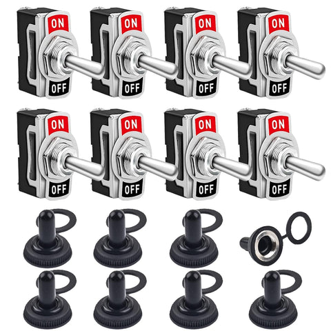 8 Pack Toggle Switches, 2 Pin 20A 125V AC/ 15A 250V AC ON Off Switch, SPST Car Rocker Switches with Boot Cap Cover, 12V Heavy Duty Waterproof Toggle Switch