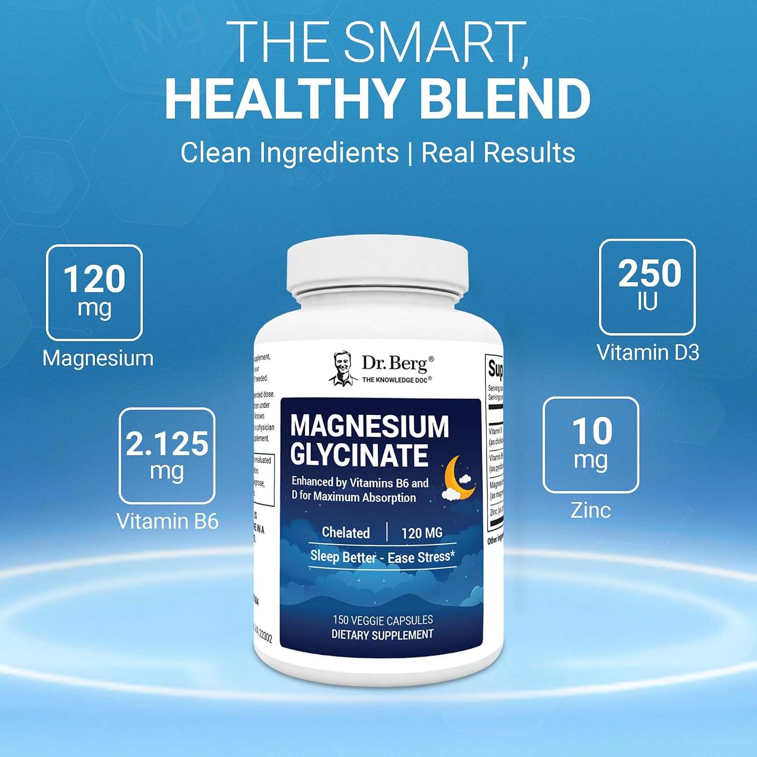 Dr. Berg Magnesium Glycinate 150ct – 4-in-1 Chelated for Muscle, Nerve, Sleep & Stress Support*– w/ D3, B6 & Zinc – 4X Lab-Tested – No Fillers – Formulated in USA, GMP-Certified