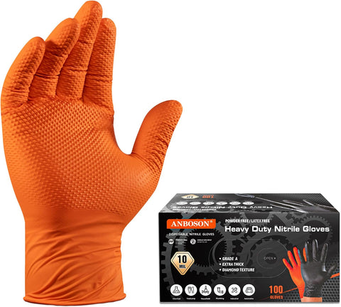 ANBOSON 10 Mil Heavy Duty Diamond Texture Nitrile Gloves, X-Large, 100 Ct