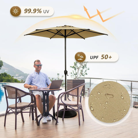 Abba Patio 7.5FT Lyon Outdoor Patio Umbrella Outdoor Table Umbrella with Push Button Tilt and Crank Market Umbrella 6 Sturdy Ribs UV Protection Waterproof for Garden Deck Backyard Pool Tan