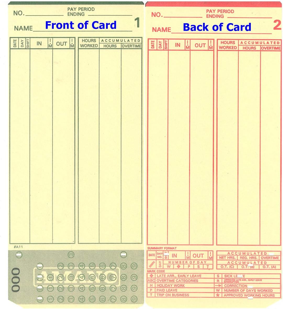 Compumatic Time Cards for Amano MJR-7000 & MJR-8000 Clocks (1000/Box)