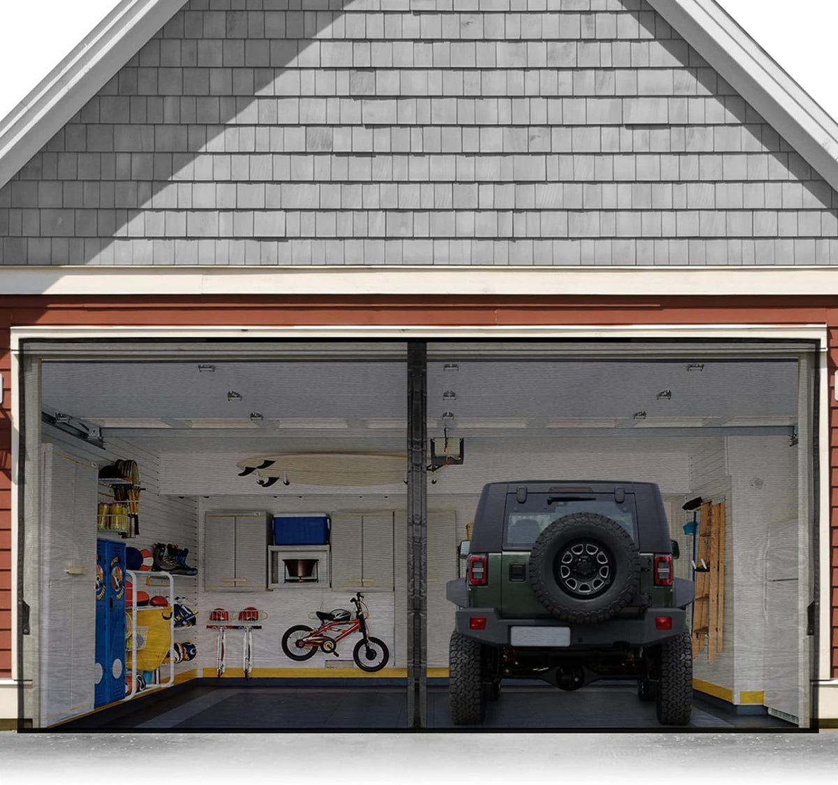 Garage Door Screen For 2 Car 12x9FT, Magnetic Screen Garage with Retractable Fiberglass Mesh and Heavy Duty Weighted Bottom, Easy Assembly & Pass, Hands Free Screen Door w/ 44 Magnets for Garage/Patio