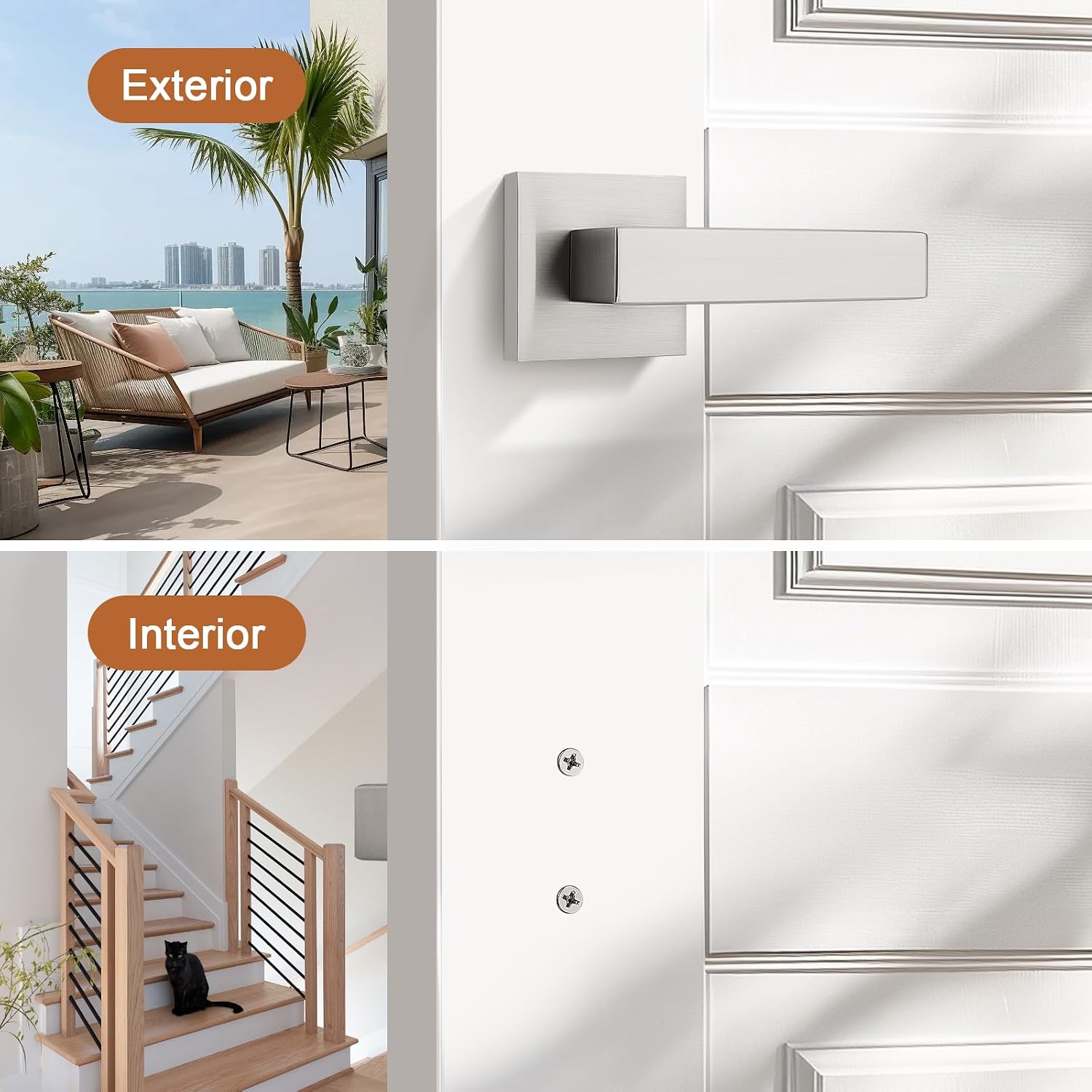 Probrico [Pack of 2 Dummy Door Lever Door Handle for Closets French Doors,Square Dummy Door Lever,Non-Turning Single Side Pull with Satin Nickel Finish,Easy Installation Pull Only Lever Set