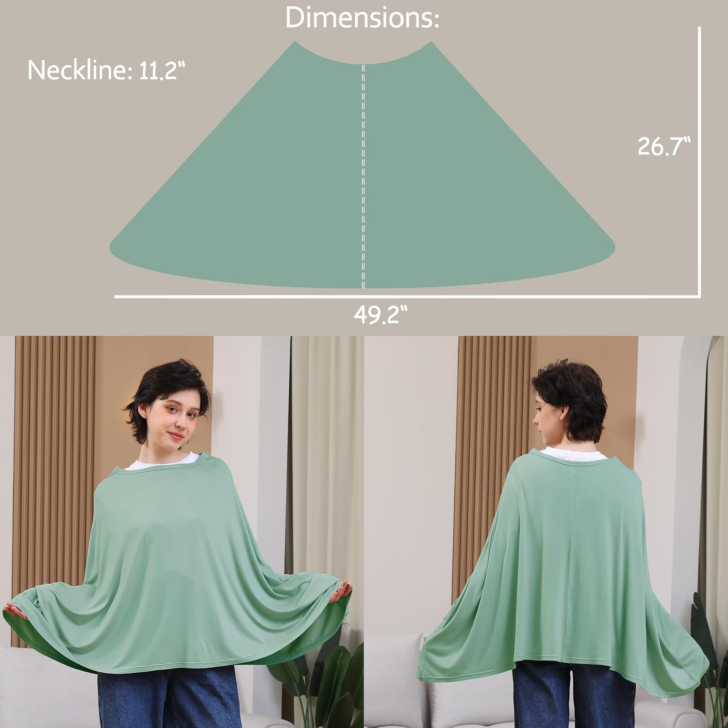 Seejoy Multi-use Nursing Cover for Breastfeeding, 360°Full Coverage Nursing Poncho, Rayon Soft & Breathable Breastfeeding Cover up (Smooth Rayon, Sage Green)