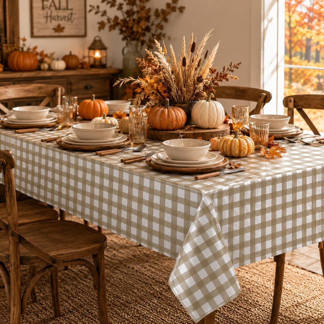 12Pcs Brown Gingham Tablecloths, Checkered Party Table Covers 54x108 In