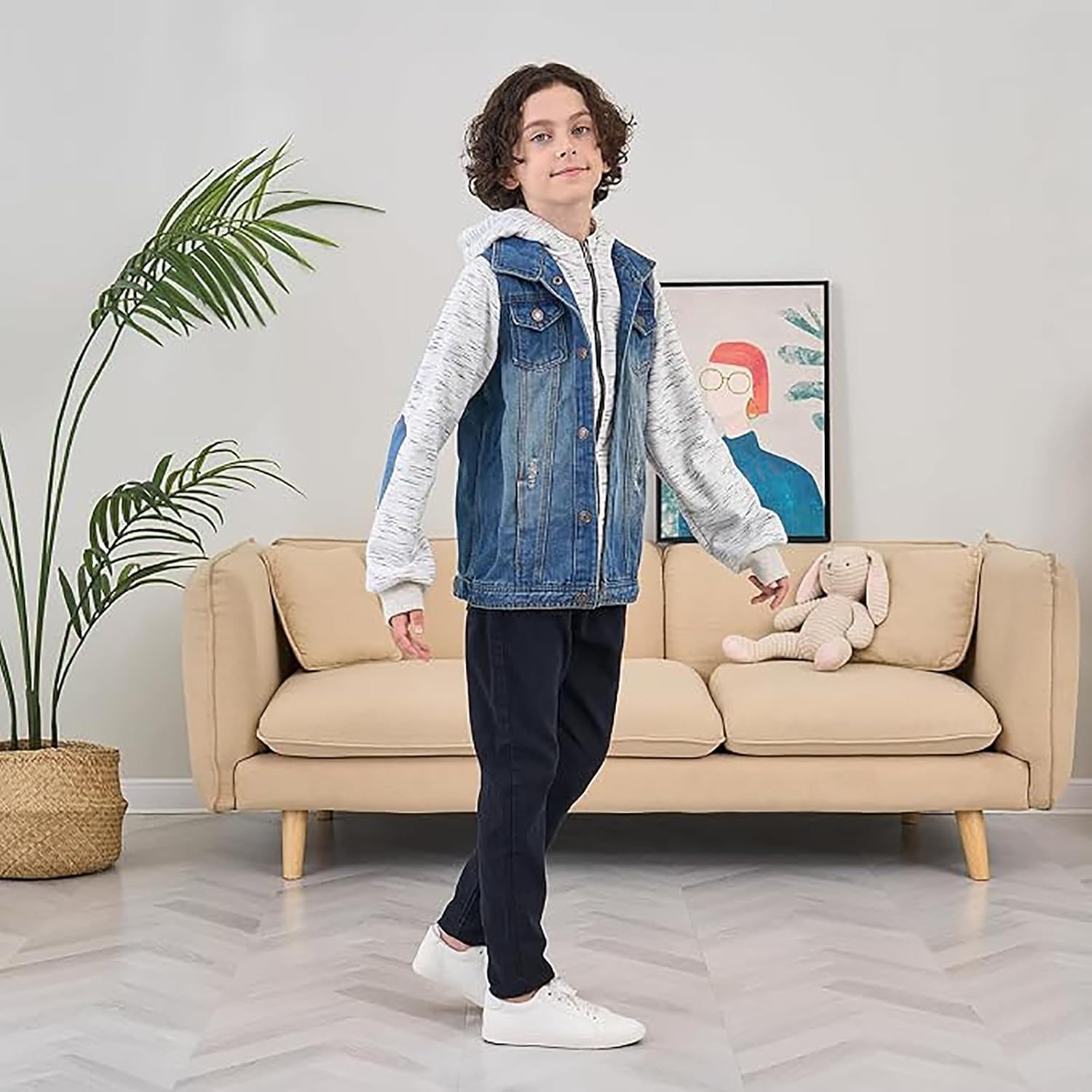 Mallimoda Kids Boys Girls Hooded Denim Jacket