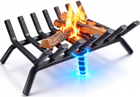AMAGABELI GARDEN & HOME Fireplace Grate 30 inch Fire Pit Grate Fire Place Log Holder Wrought Iron Heavy Duty Solid Steel Indoor Outdoor Camping Hearth Firepit Firewood Wood Burning Rack Stove