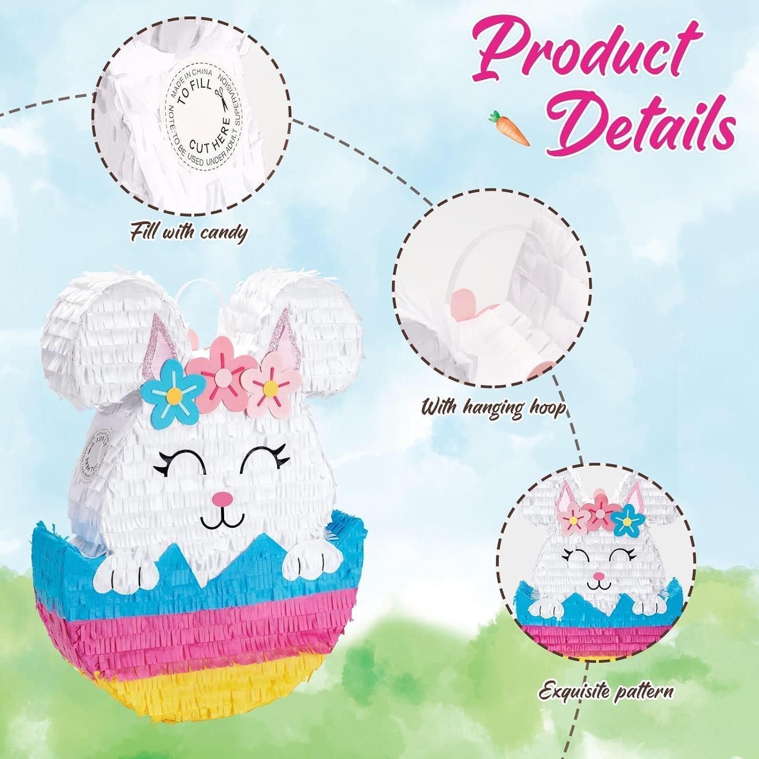 WERNNSAI Easter Bunny Piñata - Easter Rabbit Piñata, Spring Party Decor