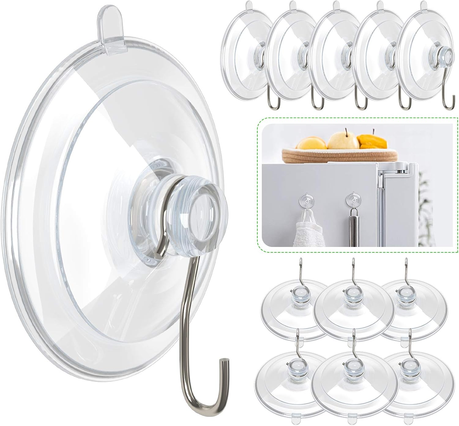 Hangerspace Suction Cup Hooks, Removable Small Suction Cups, Clear, 12 Pack