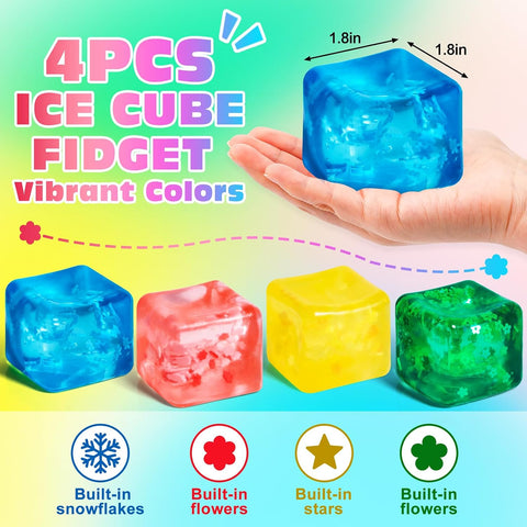 VISCOO 4 Pack Fidget Toy Stress Cube, Slow Rise Stress Balls Cube Squishy