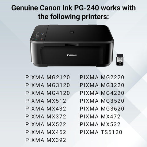 Canon PG-240 Genuine Black Ink Cartridge, Compatible with MG2120/3120/4120, MX512/432/472/372/392/522/532/452, MG2220/3220/4220/3520/3620, TS5120