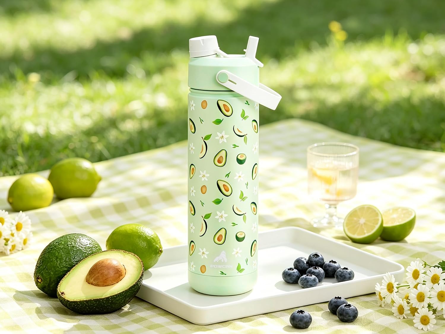 POWCAN 26 oz Insulated Water Bottle: 2-in-1 Straw and Spout Lid, Leak-proof