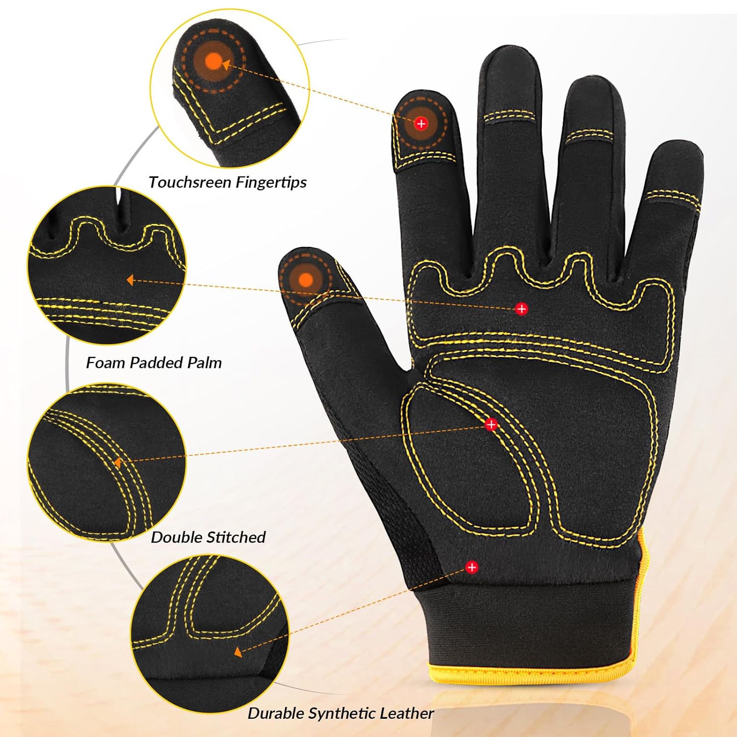 Work Gloves for Men 2 Pairs, Multi-Functional Light Duty Mechanic Gloves, Outdoor, Garden, Performance Fit, Touch Screen, Abrasion Resistant (XL)