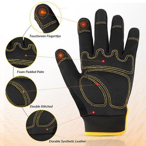 Work Gloves for Men 2 Pairs, Multi-Functional Light Duty Mechanic Gloves, Outdoor, Garden, Performance Fit, Touch Screen, Abrasion Resistant (XL)