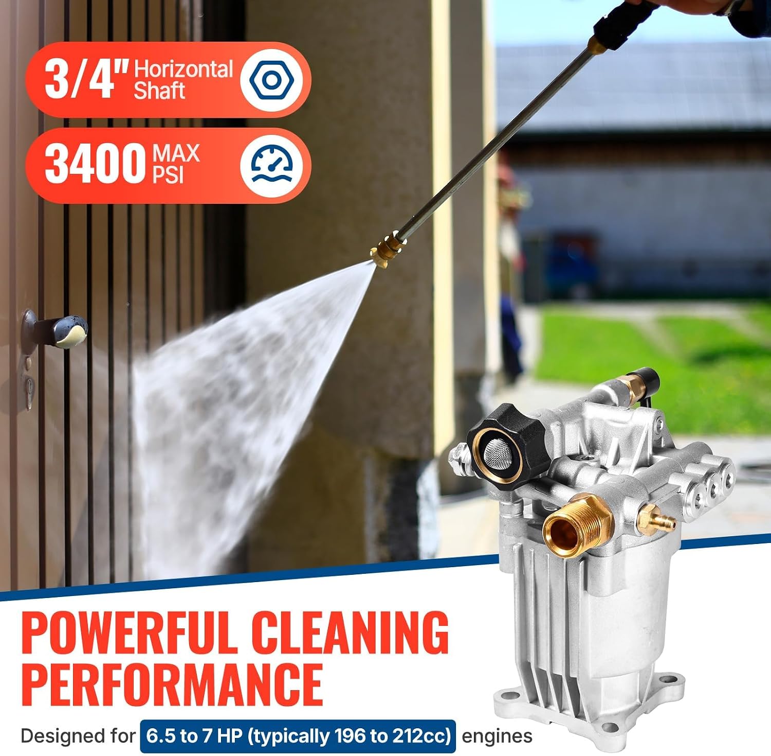 YAMATIC 3/4" Shaft Horizontal Pressure Washer Pump 3400 PSI 2.5 GPM