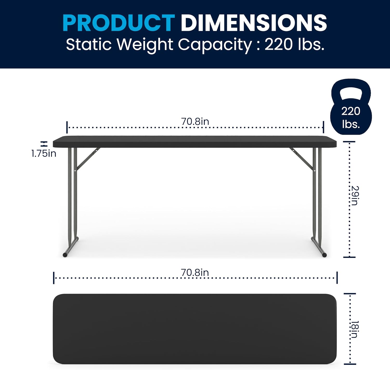 Flash Furniture 6 ft Plastic Folding Training Table, Black
