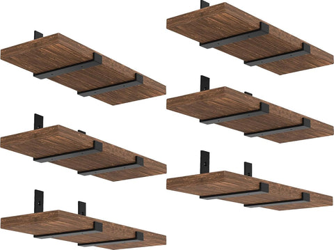 WEKIS Shelf Bracket, Heavy Duty Floating Shelf Brackets 10-Inch Long, 12-Pack Brackets for Shelves, Black Coated J Shape Metal Wall Shelf Support Brackets with 1/5-Inch Thick and 160 lb. Load Capacity