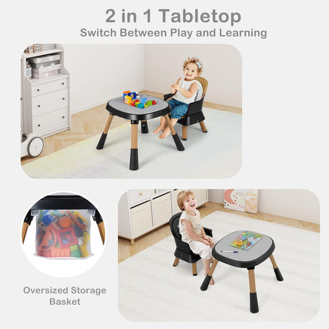 INFANS 9 in 1 High Chair, Convertible Baby Highchair for Babies and Toddlers, Table and Chair Set Building Block Infant Dining Booster Seat, Kids Stool with Activity Children Play Kitchen (Brown)