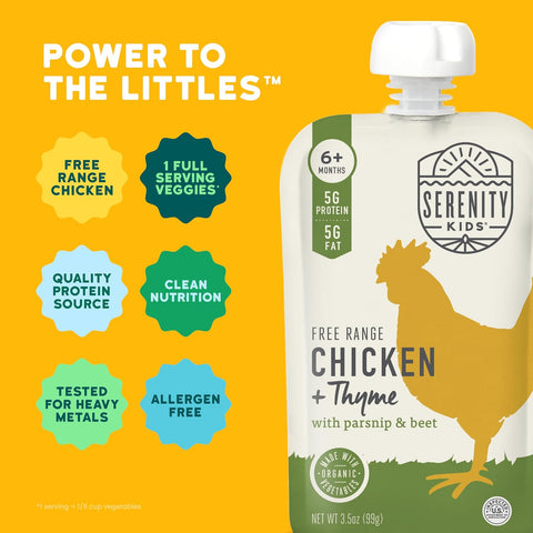 Serenity Kids Baby Food Pouches, Chicken & Thyme, No Added Sugar, 3.5 Oz