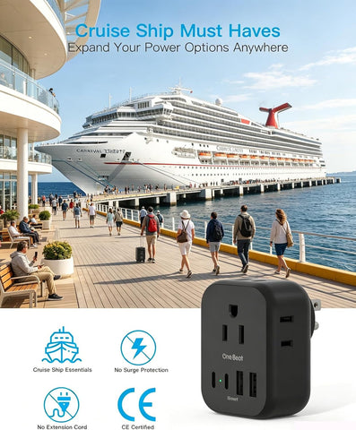 Travel Cruise Ship Essentials, Mini Multi Plug Wall Outlet Extender, Black
